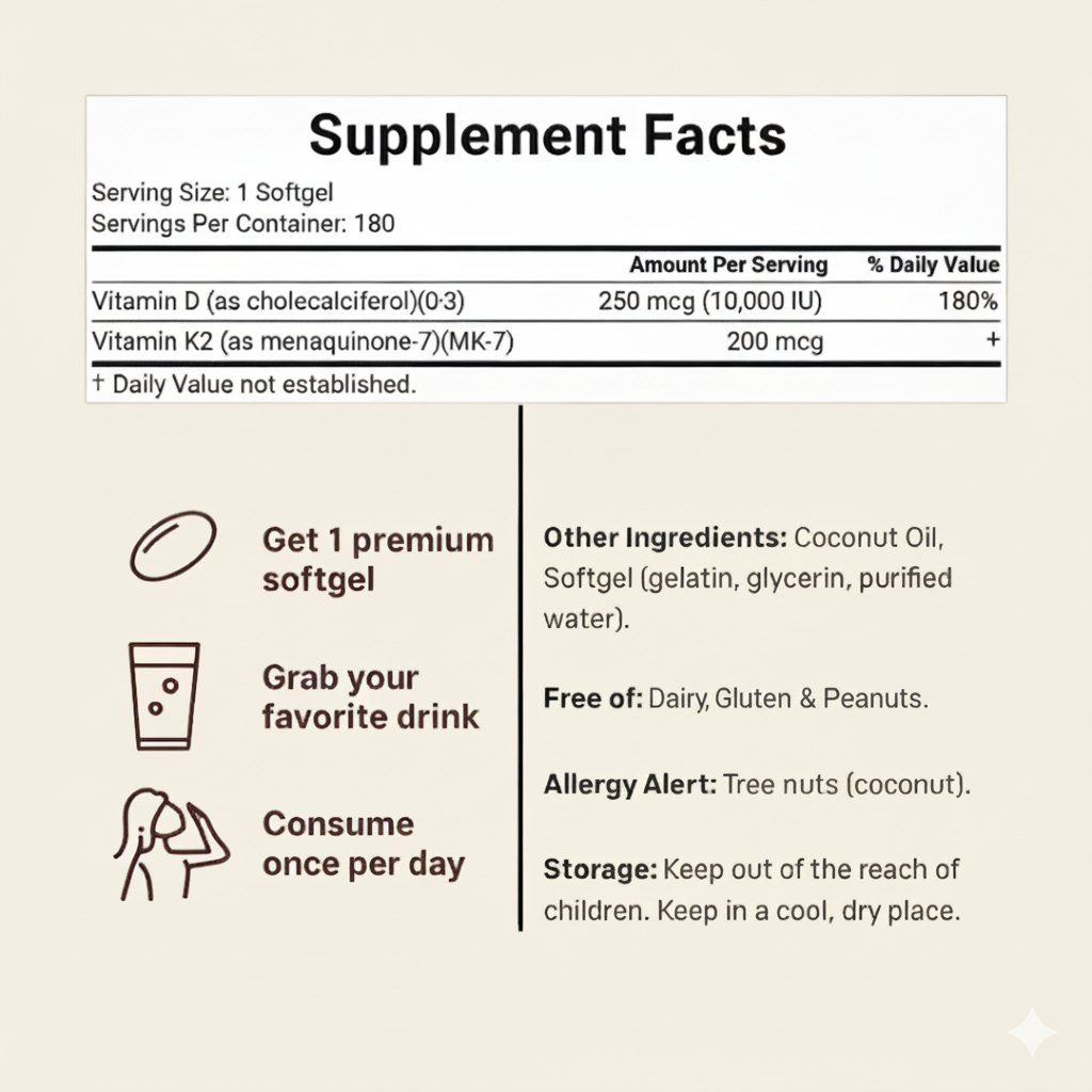 True To Her Vitamins 10,000iu D3 & K2
